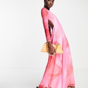Topshop Pink Backless Long Sleeve Dress